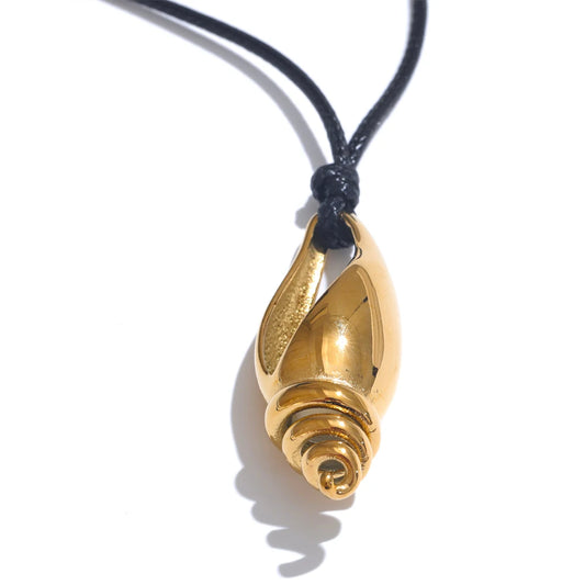 Metal conch shell leather charm pendant necklace - product image