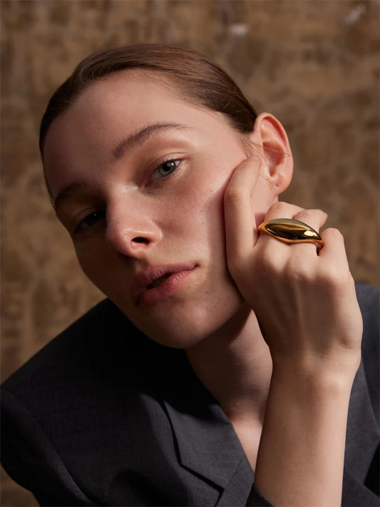 Metal double finger contemporary statement ring - product image