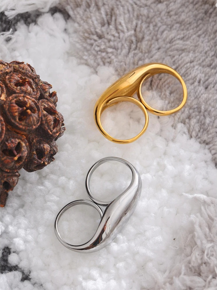 Metal double finger contemporary statement ring - product image