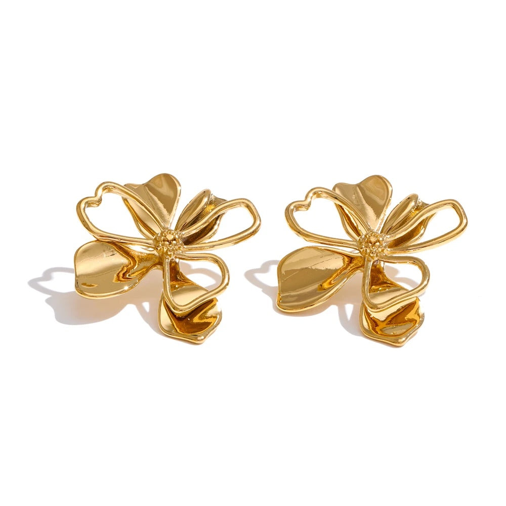 Metal double-layer flower big stud earrings - product image