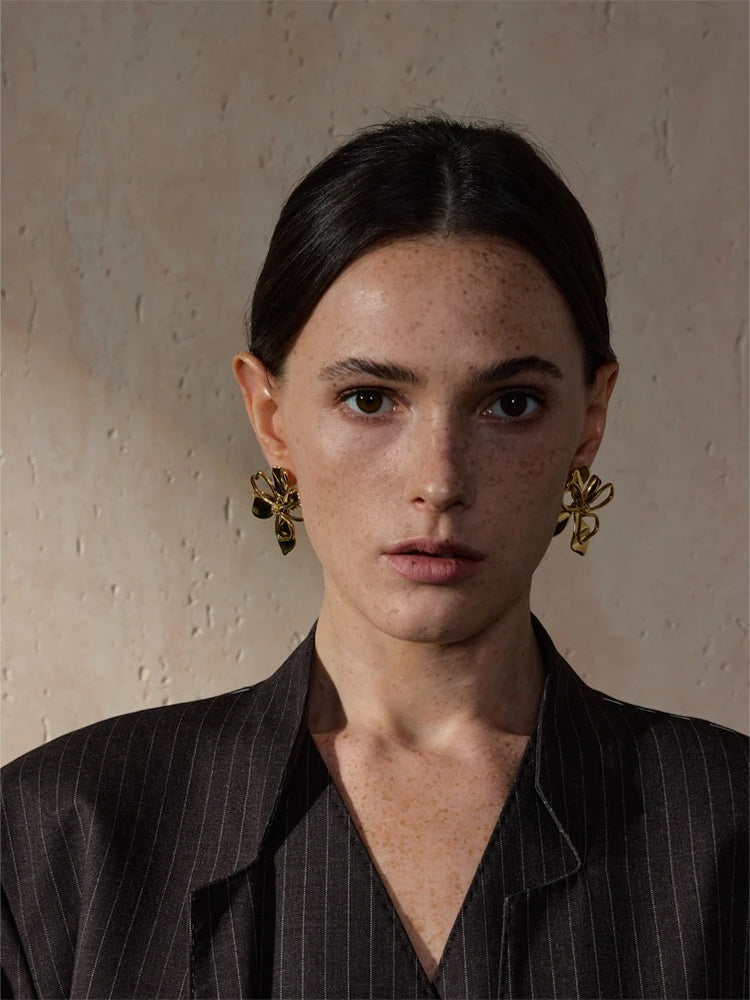 Metal double-layer flower big stud earrings - product image