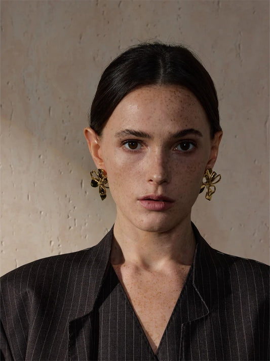Metal double-layer flower big stud earrings - product image