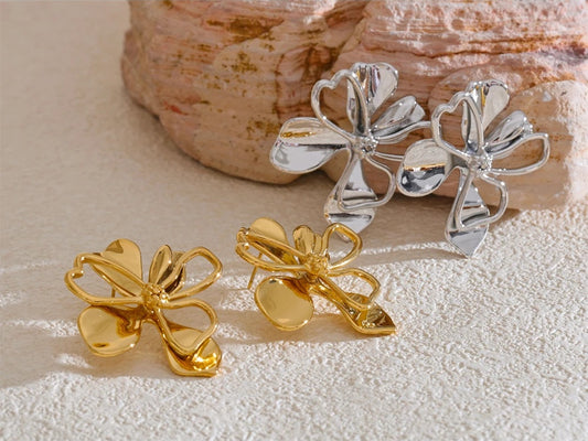 Metal double-layer flower big stud earrings - product image