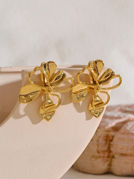 Metal double-layer flower big stud earrings - product image