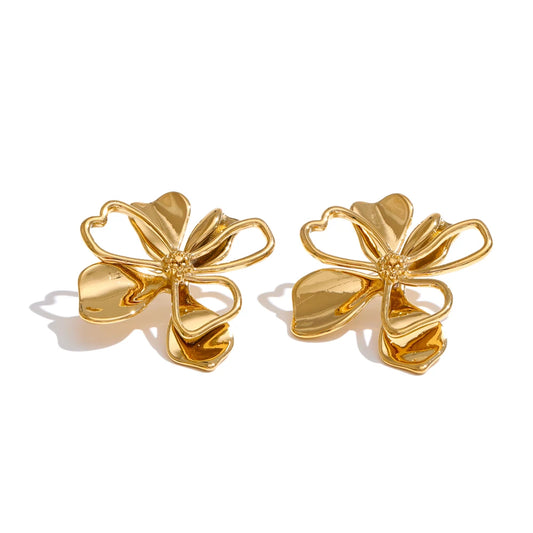 Metal double-layer flower big stud earrings - product image