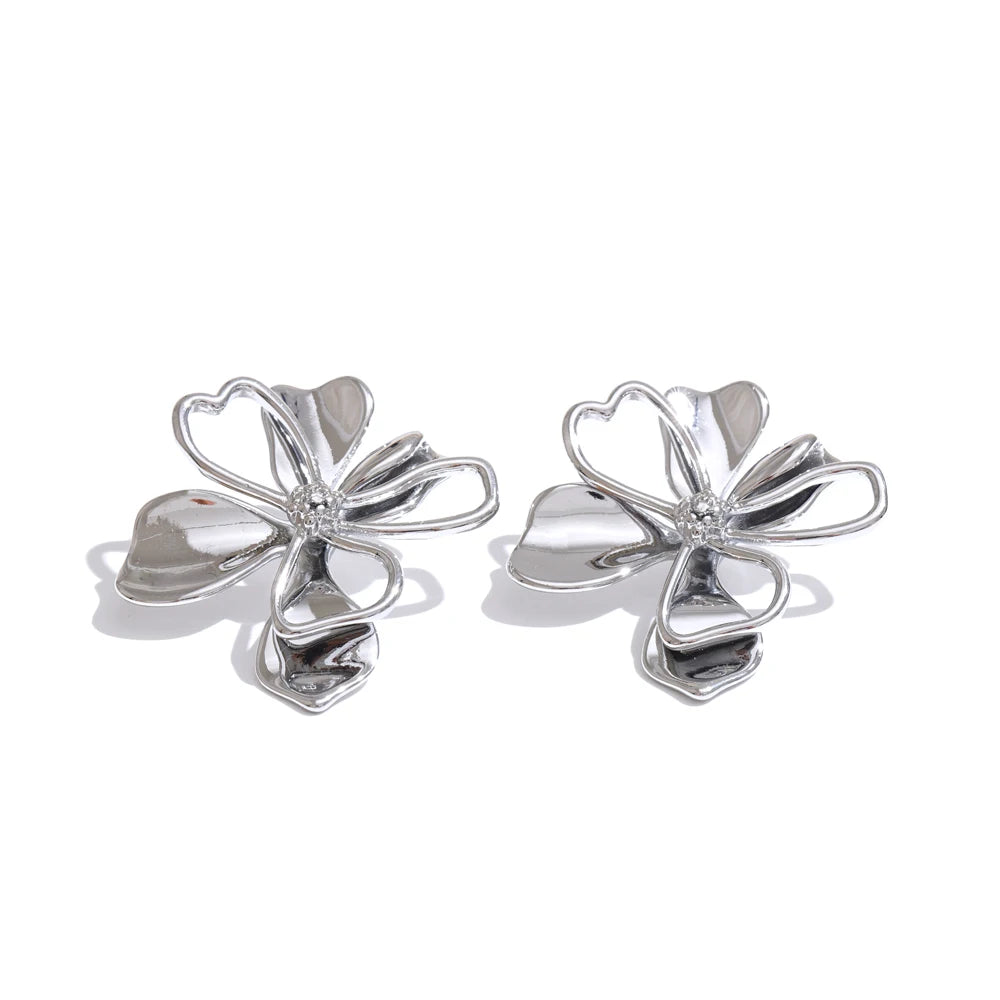 Metal double-layer flower big stud earrings - product image
