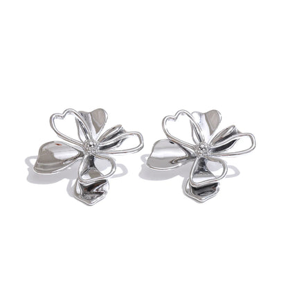 Metal double-layer flower big stud earrings - product image