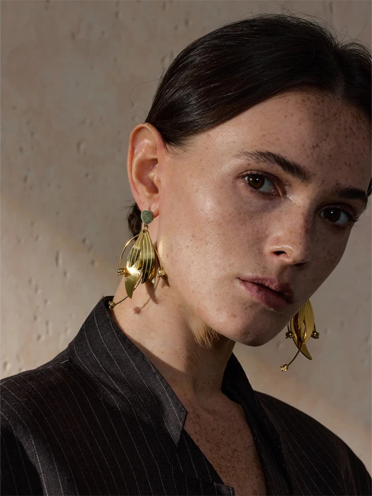 Metal flower creative drop modern earrings - product image