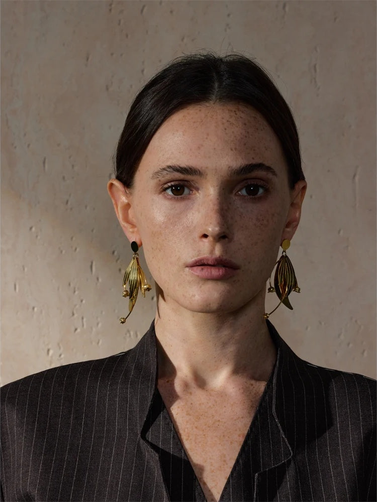 Metal flower creative drop modern earrings - product image