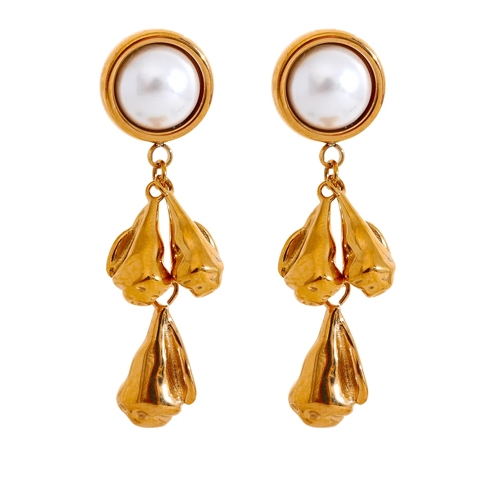 Metal flower pearl drop dangle earrings - product image