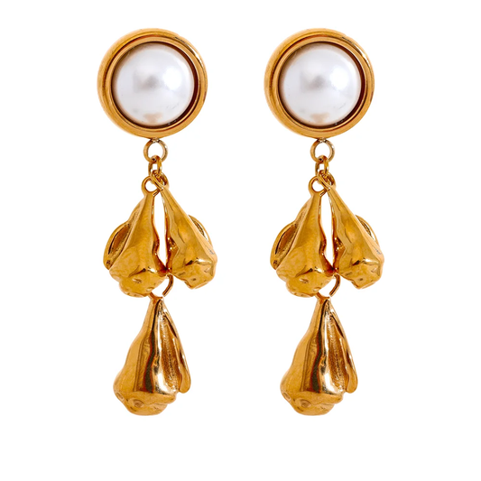 Metal flower pearl drop dangle earrings - product image