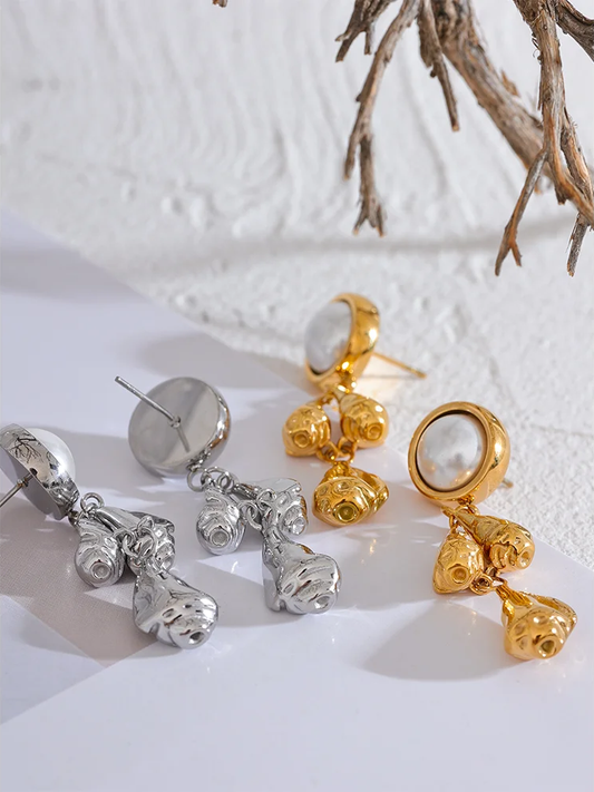 Metal flower pearl drop dangle earrings - product image