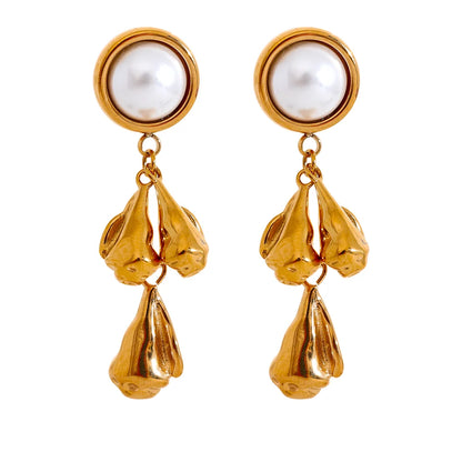 Metal flower pearl drop dangle earrings - product image