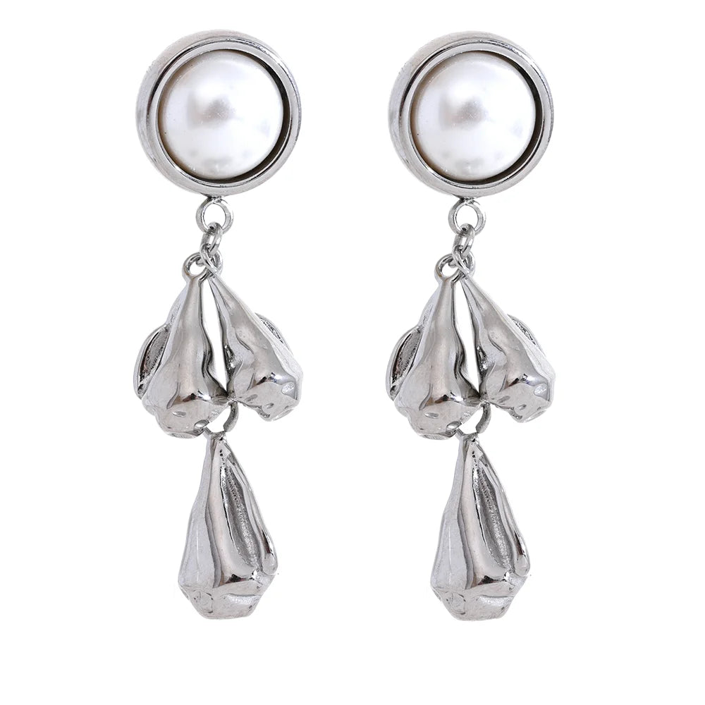 Metal flower pearl drop dangle earrings - product image