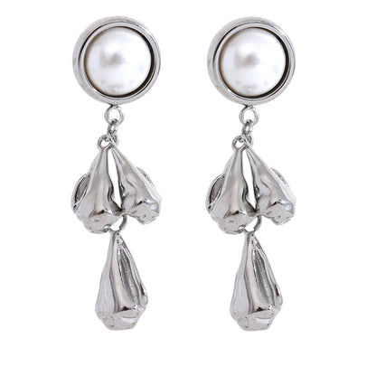 Metal flower pearl drop dangle earrings - product image