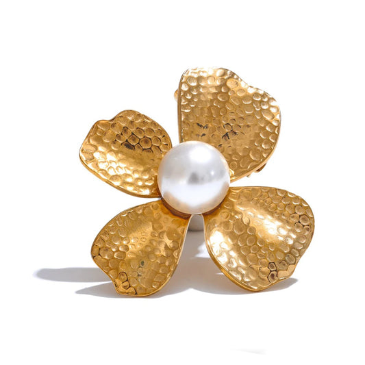 Metal flower simulated pearls brooch pin - product image
