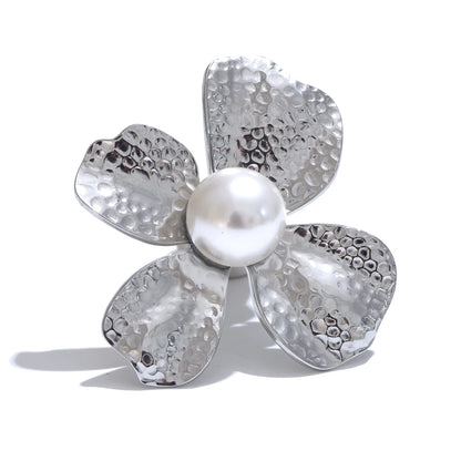 Metal flower simulated pearls brooch pin - product image