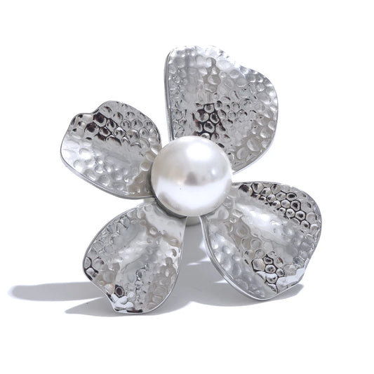 Metal flower simulated pearls brooch pin - product image