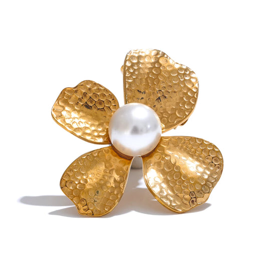 Metal flower simulated pearls brooch pin - product image