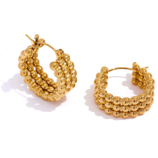 Metal gold hoop beaded hug earrings - product image