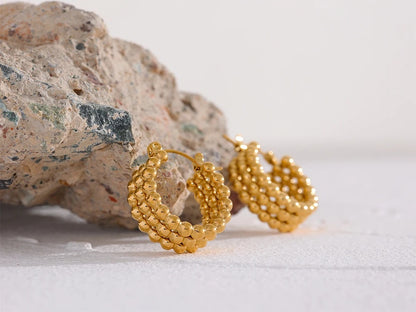 Metal gold hoop beaded hug earrings - product image