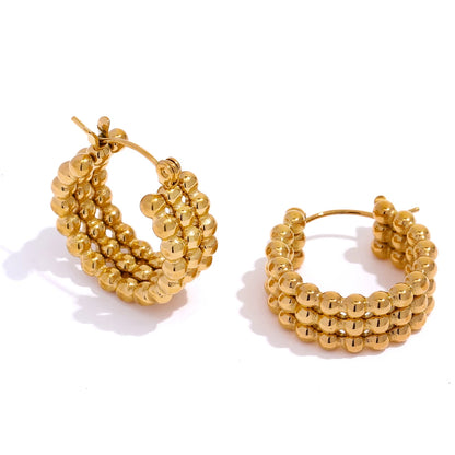 Metal gold hoop beaded hug earrings - product image
