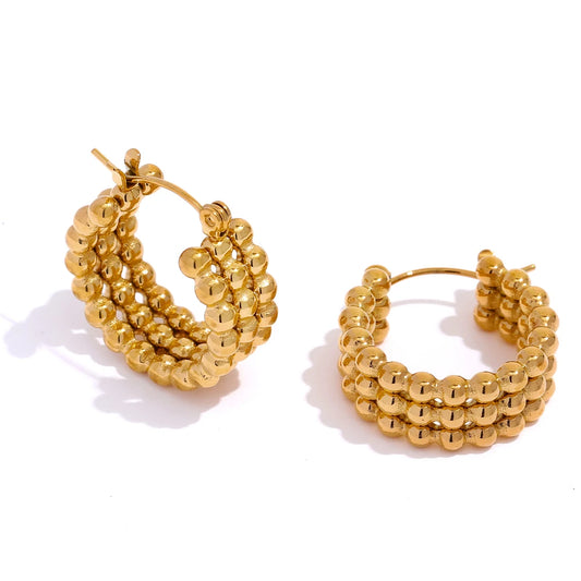 Metal gold hoop beaded hug earrings - product image