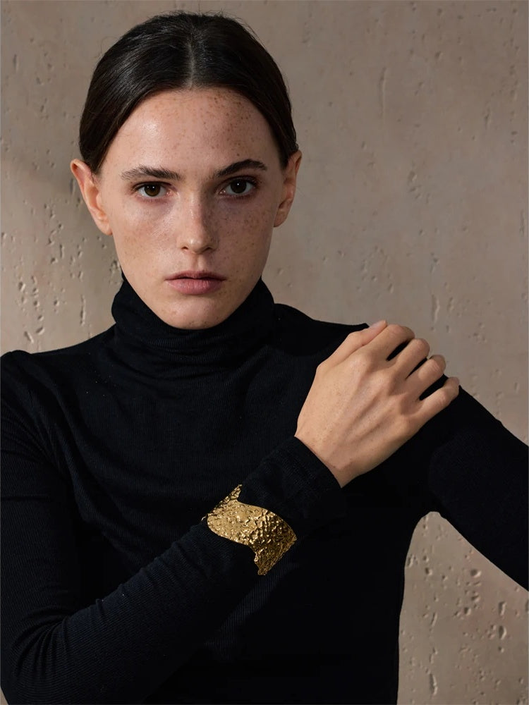 Metal hammer wide open cuff bracelet bangle women - product image