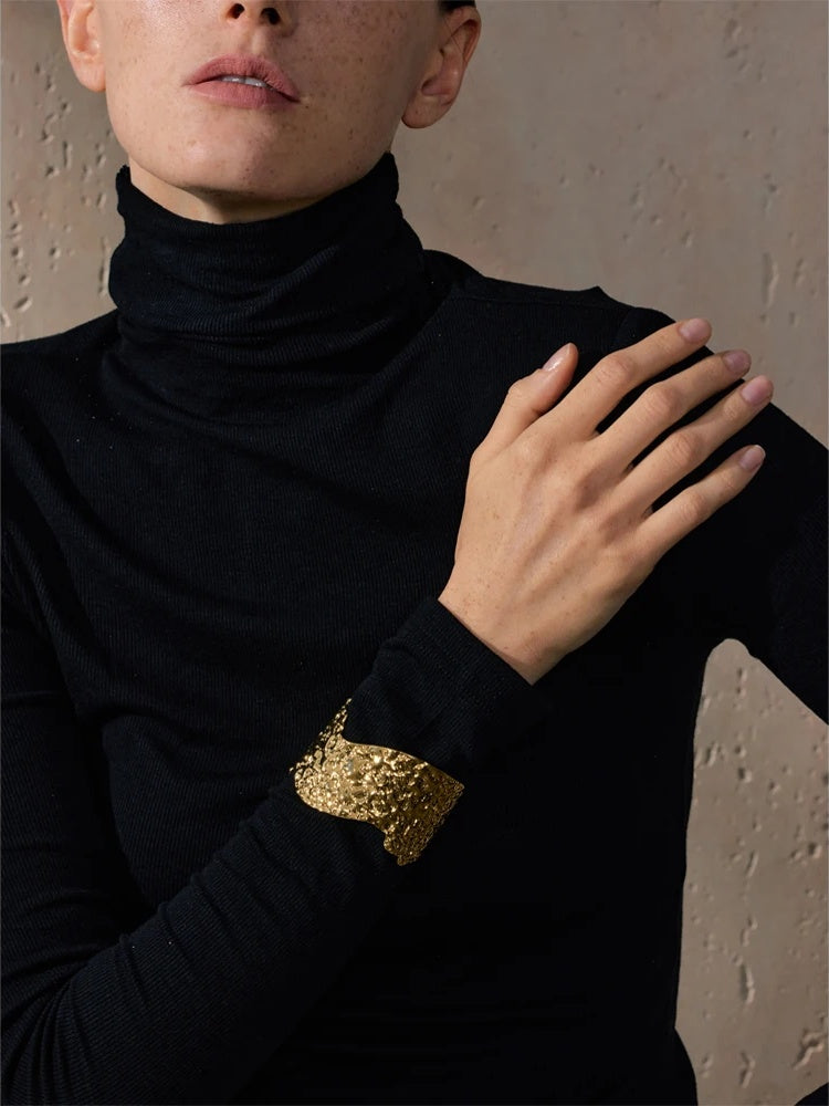 Metal hammer wide open cuff bracelet bangle women - product image