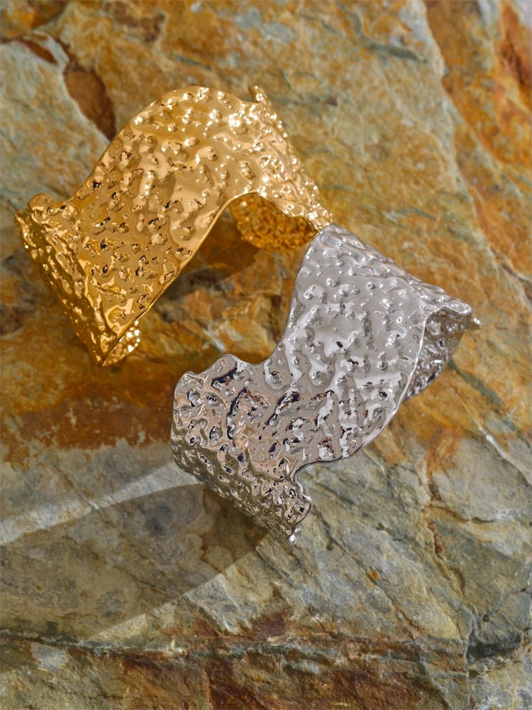 Metal hammer wide open cuff bracelet bangle women - product image