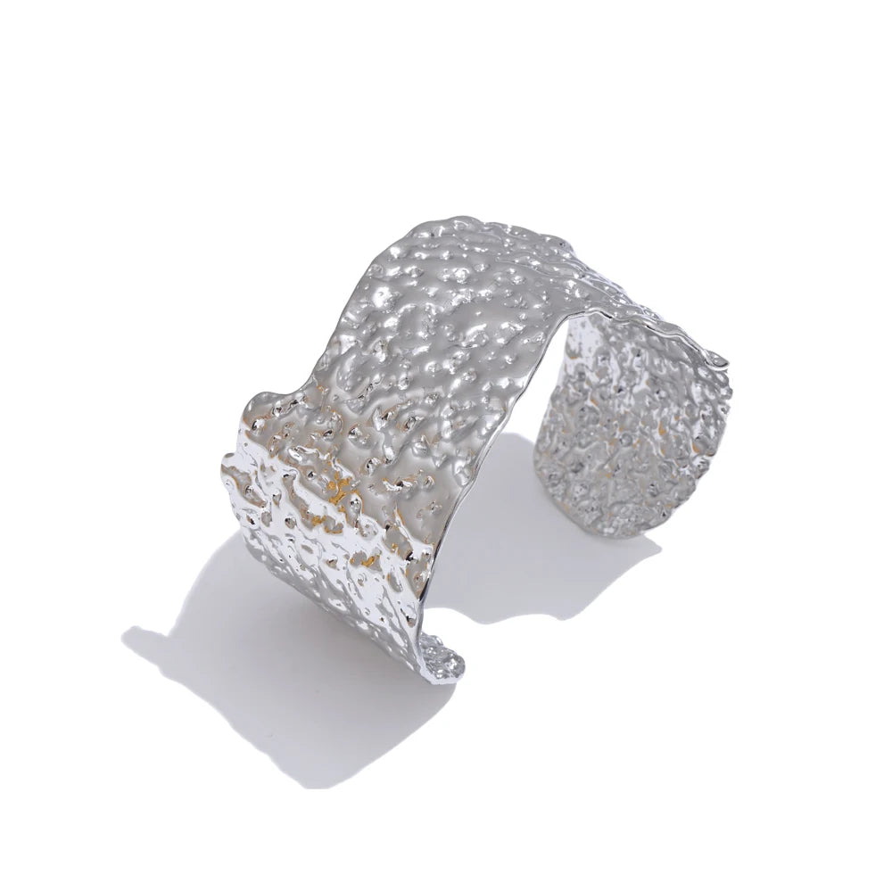 Metal hammer wide open cuff bracelet bangle women - product image