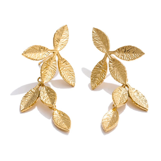 Metal leaf drop earrings gold platinum - product image