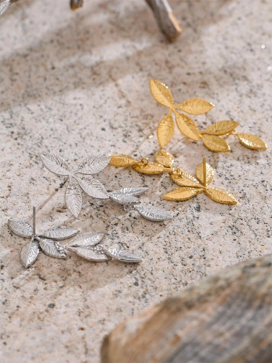 Metal leaf drop earrings gold platinum - product image