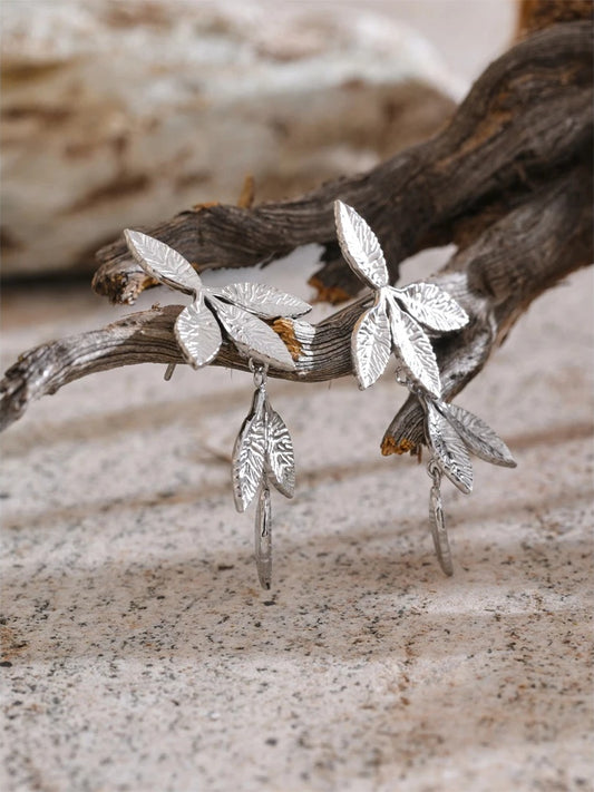 Metal leaf drop earrings gold platinum - product image