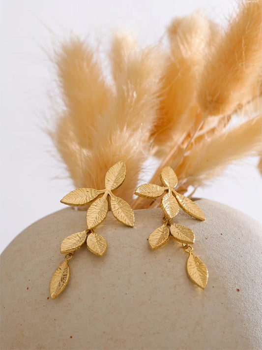 Metal leaf drop earrings gold platinum - product image