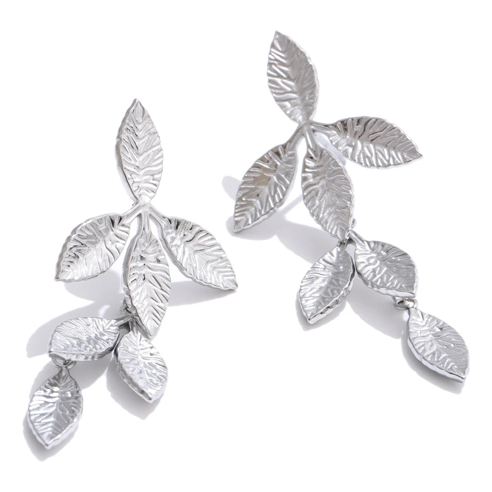 Metal leaf drop earrings gold platinum - product image