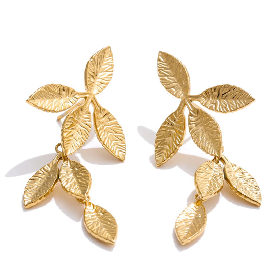 Metal leaf drop earrings gold platinum - product image