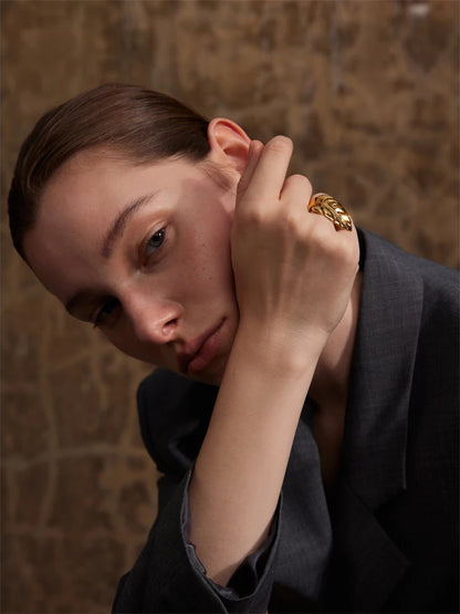 Metal leaf leaves open rust proof women's ring - product image