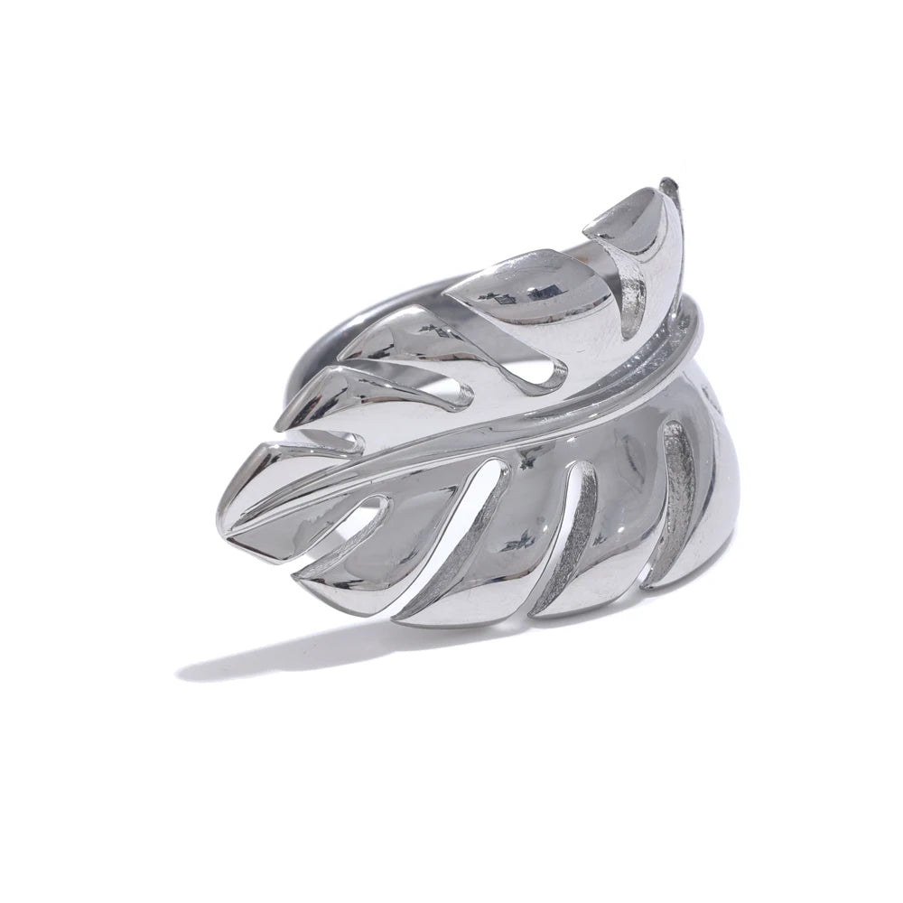 Metal leaf leaves open rust proof women's ring - product image