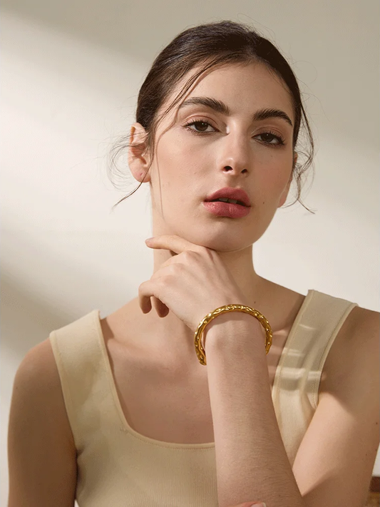 Metal minimalist open cuff bracelet bangle gold color - product image