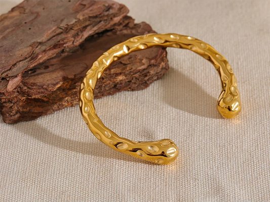 Metal minimalist open cuff bracelet bangle gold color - product image