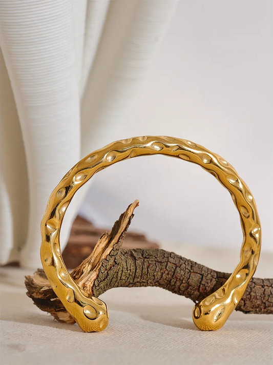 Metal minimalist open cuff bracelet bangle gold color - product image