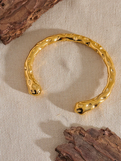 Metal minimalist open cuff bracelet bangle gold color - product image
