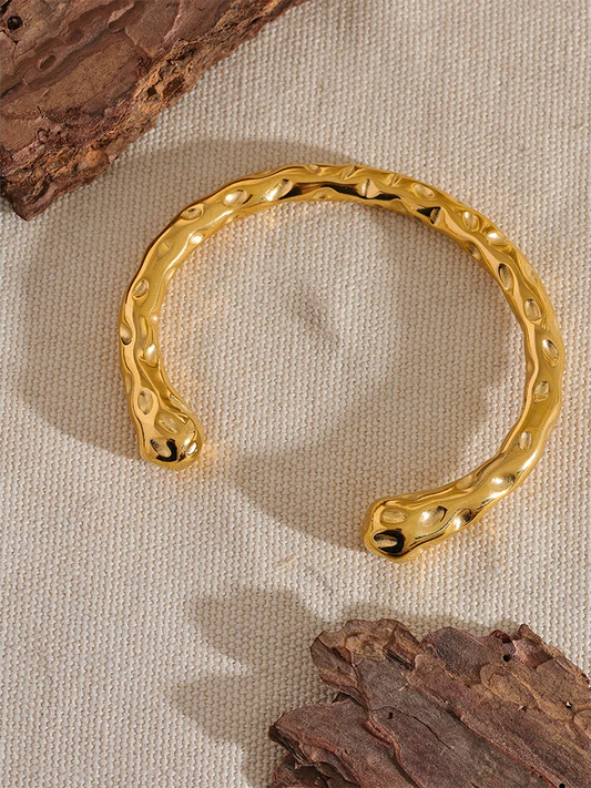 Metal minimalist open cuff bracelet bangle gold color - product image