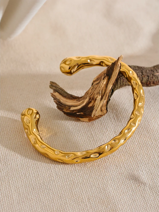 Metal minimalist open cuff bracelet bangle gold color - product image