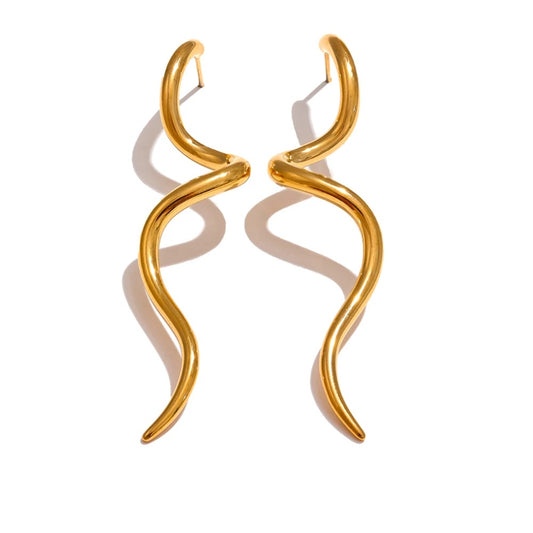 Metal modern flowing long stud earrings women - product image