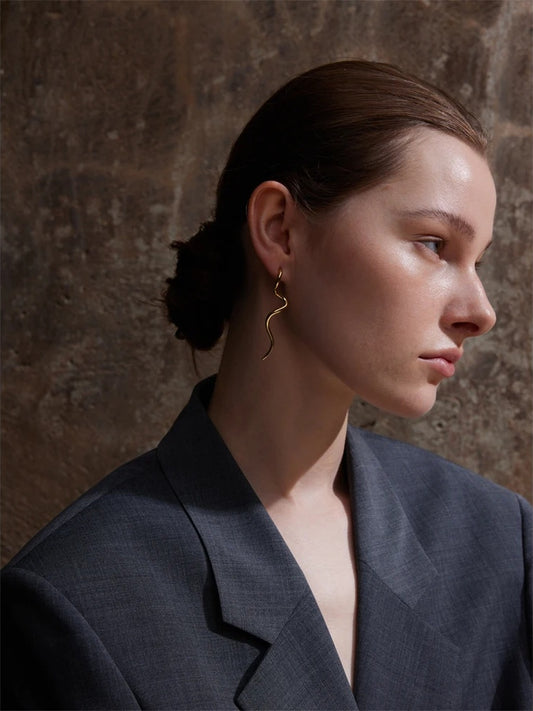 Metal modern flowing long stud earrings women - product image