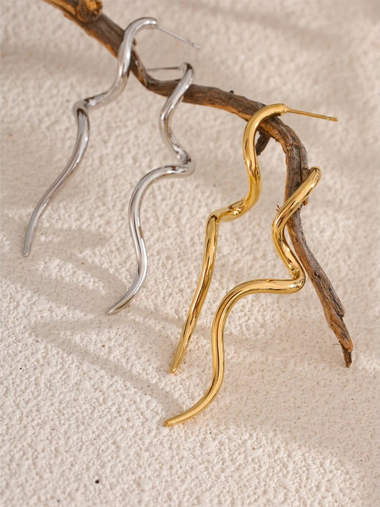 Metal modern flowing long stud earrings women - product image