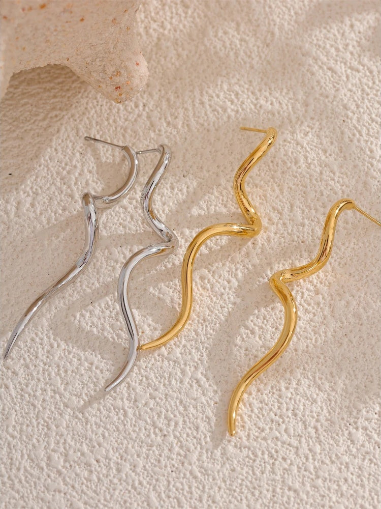 Metal modern flowing long stud earrings women - product image