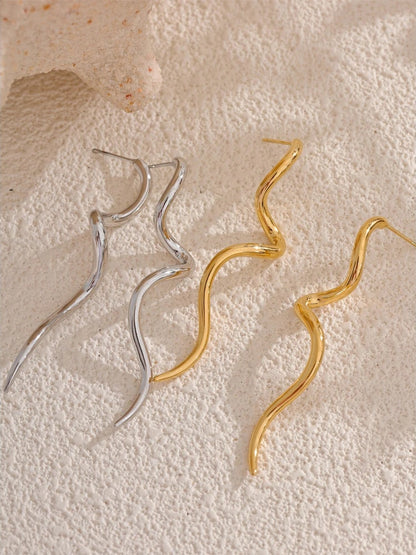 Metal modern flowing long stud earrings women - product image